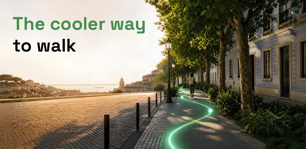 Shaded European street with a walking path, used as the GreenRah launch cover